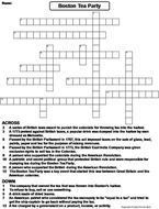 Boston Tea Party Crossword Puzzle | Teaching Resources