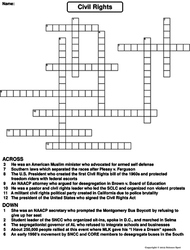 Civil Rights Crossword Puzzle | Teaching Resources