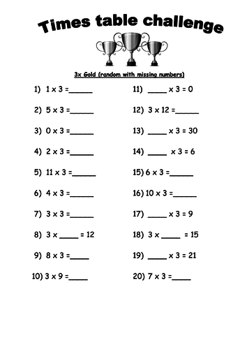 Times tables challenges - Gold | Teaching Resources