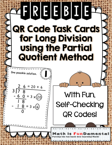 freebie sample qr code task cards for partial quotient method long division teaching resources