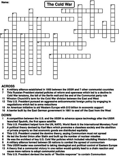 Cold War Crossword Puzzle Teaching Resources