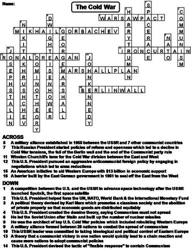 Cold War Crossword Puzzle Teaching Resources