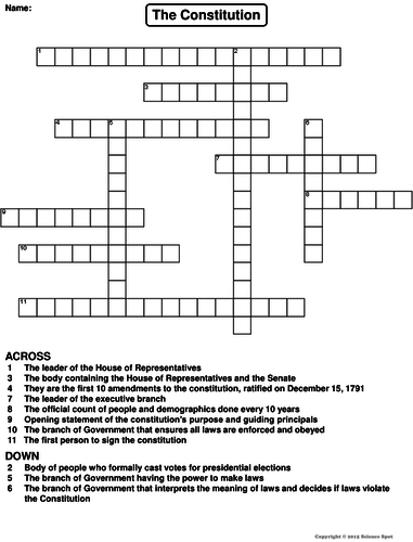 The Constitution Crossword Puzzle | Teaching Resources