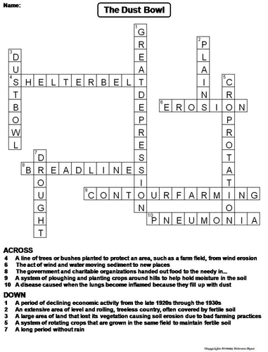 The Dust Bowl Crossword Puzzle Teaching Resources