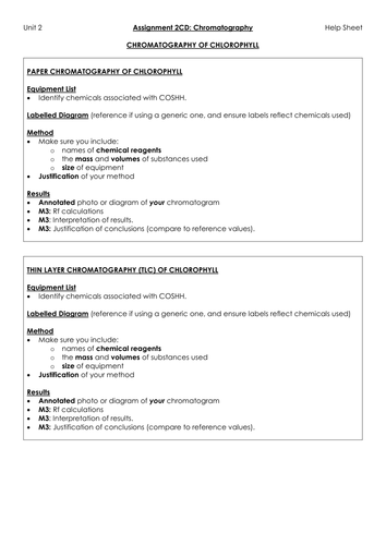 BTEC NQF L3 Applied Science: Unit 2: Assignment C: Help sheets