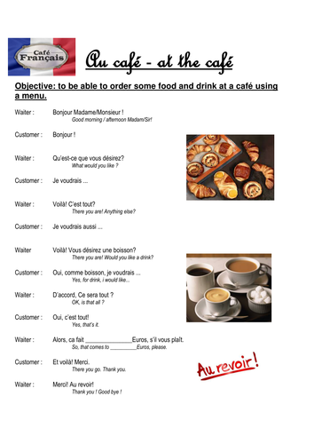 french cafe conversation ordering food teaching resources