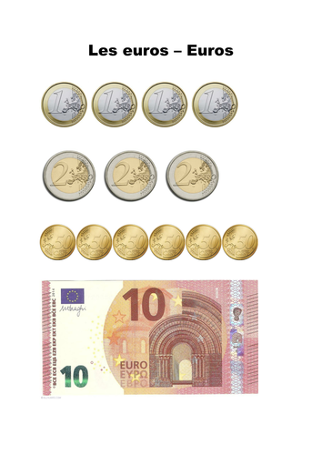 printable sheet of french euros teaching resources