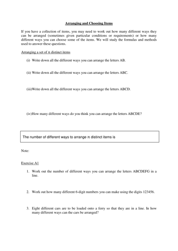 Arranging and choosing worksheet