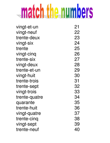 french-match-the-numbers-from-21-to-40-teaching-resources