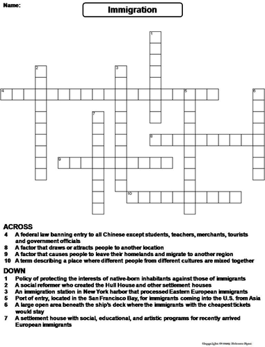 Immigration Crossword Puzzle | Teaching Resources