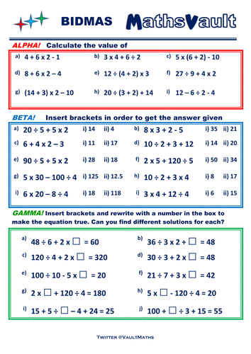 BIDMAS Differentiated Worksheet | Teaching Resources