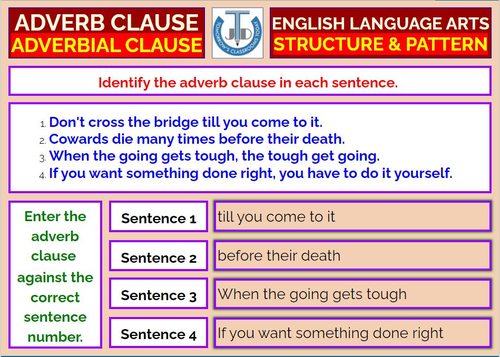 ADVERBIAL OR ADVERB CLAUSE UNIT LESSON PLAN Teaching Resources