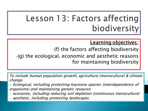New Spec - A level biology - OCR - Module 4 - Biodiversity - Chapter 11 - Factors affecting biodiver