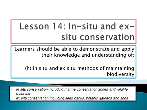 New Spec - A level biology - OCR - Module 4 - Biodiversity - Chapter 11 - In situ and ex situ cons