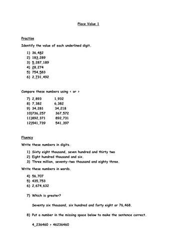 Year 6 Place Value Worksheets