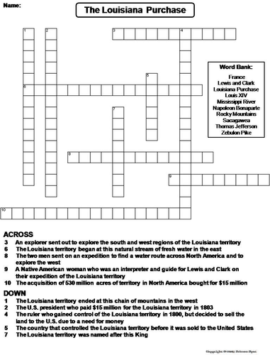 Louisiana Purchase Crossword Puzzle Teaching Resources