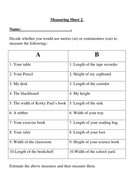 Measuring in centimetres (cm) and metres (m) - Worksheets - Year 2, Yr