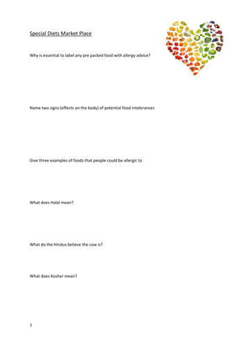 GCSE Food and Nutrition questions for special diets