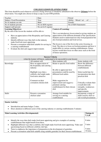 GCSE Food and Nutrition lesson plan for food presentation.