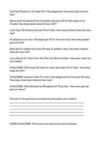 Subtracting in Tens Word Problems Year 2 | Teaching Resources
