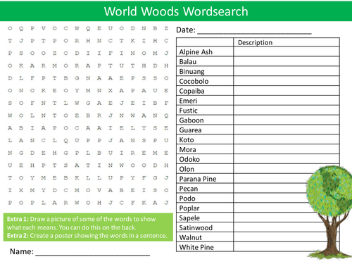Types of World Wood Wordsearch Starter Activity Resistant Materials ...