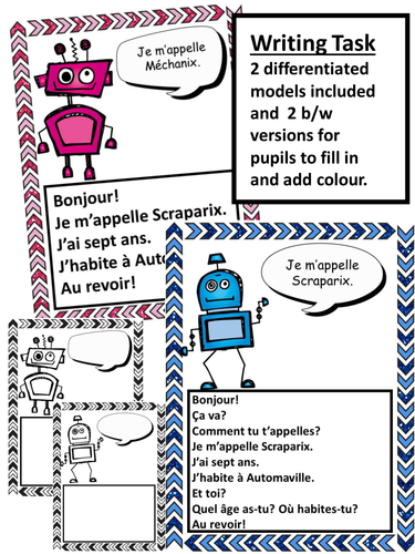 French Greetings Robots Video and Writing task