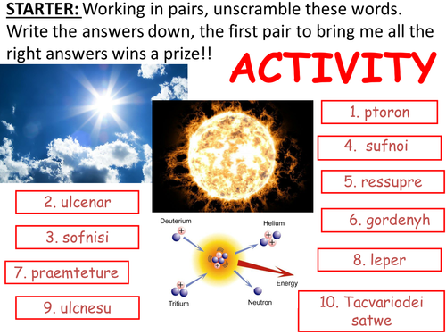 Nuclear fusion, the sun and stars. KS4