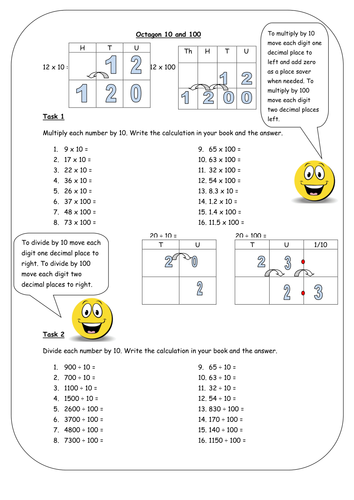 Multiply and divide by 10 and 100 homework.