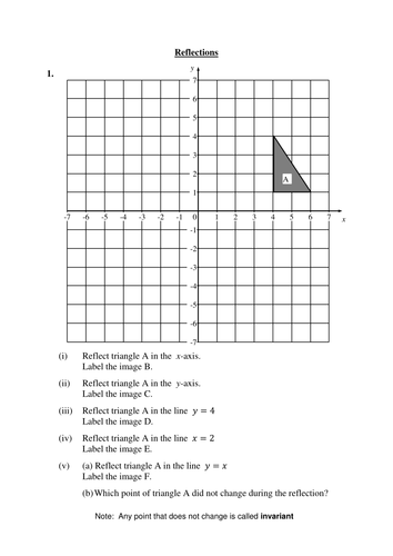 2 worksheets on reflections (transformations of shapes)