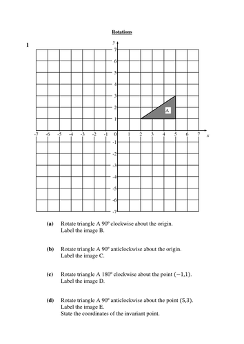 2 worksheets on rotations (transformations of shapes)