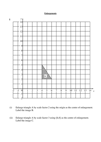 3 worksheets on enlargements (transformations of shapes)