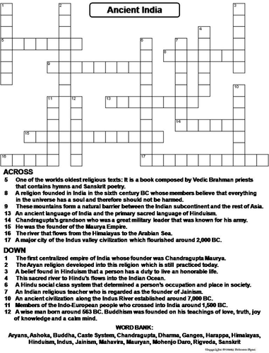 Ancient India Crossword Puzzle | Teaching Resources