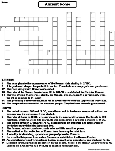 Ancient Rome Crossword Puzzle Teaching Resources