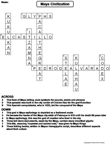 Maya Civilization Crossword Puzzle Teaching Resources