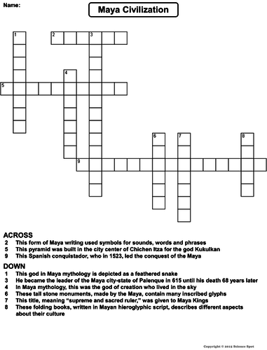 Maya Civilization Crossword Puzzle Teaching Resources