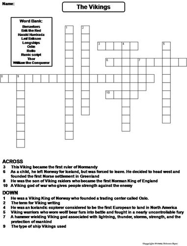 Vikings Crossword Puzzle Teaching Resources