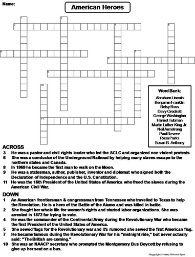 American History Crossword Puzzles Teaching Resources