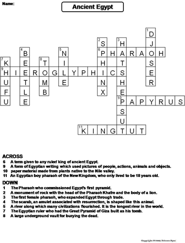 Ancient History Crossword Puzzles Teaching Resources