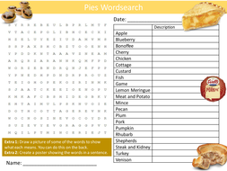Types of Pies Pie WordsearchFood Technology Literacy Starter Activity ...