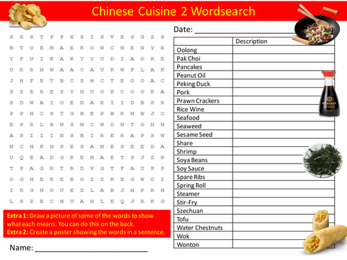 Chinese cuisine 2 wordsearch new year food literacy starter activity homework cover lesson 