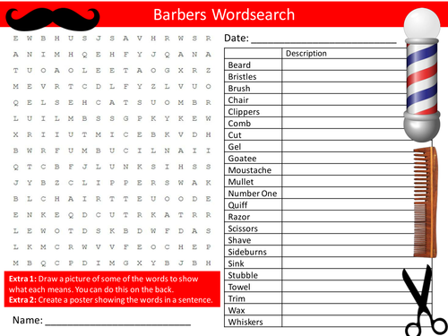 The Barbers Wordsearch Careers PHSE Literacy Starter Activity Homework ...