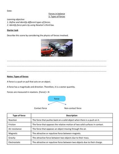 Forces in balance: Types of forces, Newton's 3rd law | Teaching Resources