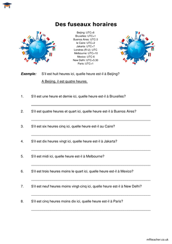 French - Time zones worksheet