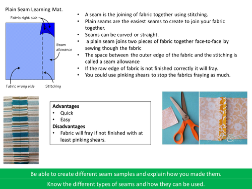 AQA Fashion and Textiles Unit 1 Joining Fabrics Learning Mats