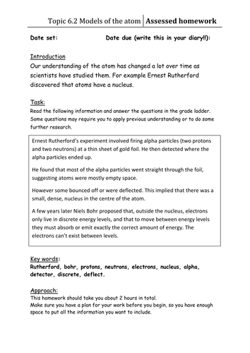 Topic 6 - Differentiated Task - Rutherford's Experiment