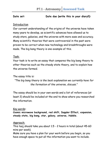 Topic 7 - Differentiated Task - Big Bang and The Steady State