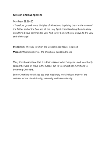 OCR GCSE (9-1) Religious Studies Practices: Mission and Evangelism