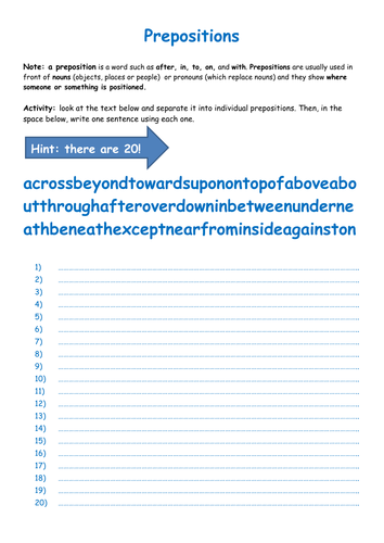 Prepositions Worksheet