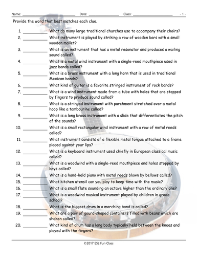 Musical Instruments Matching Worksheet | Teaching Resources