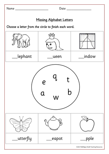 Alphabet Worksheets- Match Letters to Pictures Tasks, Handwriting, Gap ...